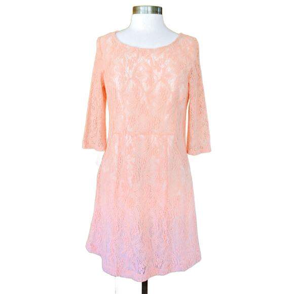 Anthropologie Maeve Lefkara Lace Dress Size Medium Blush 3/4 Sleeve - Picture 2 of 8